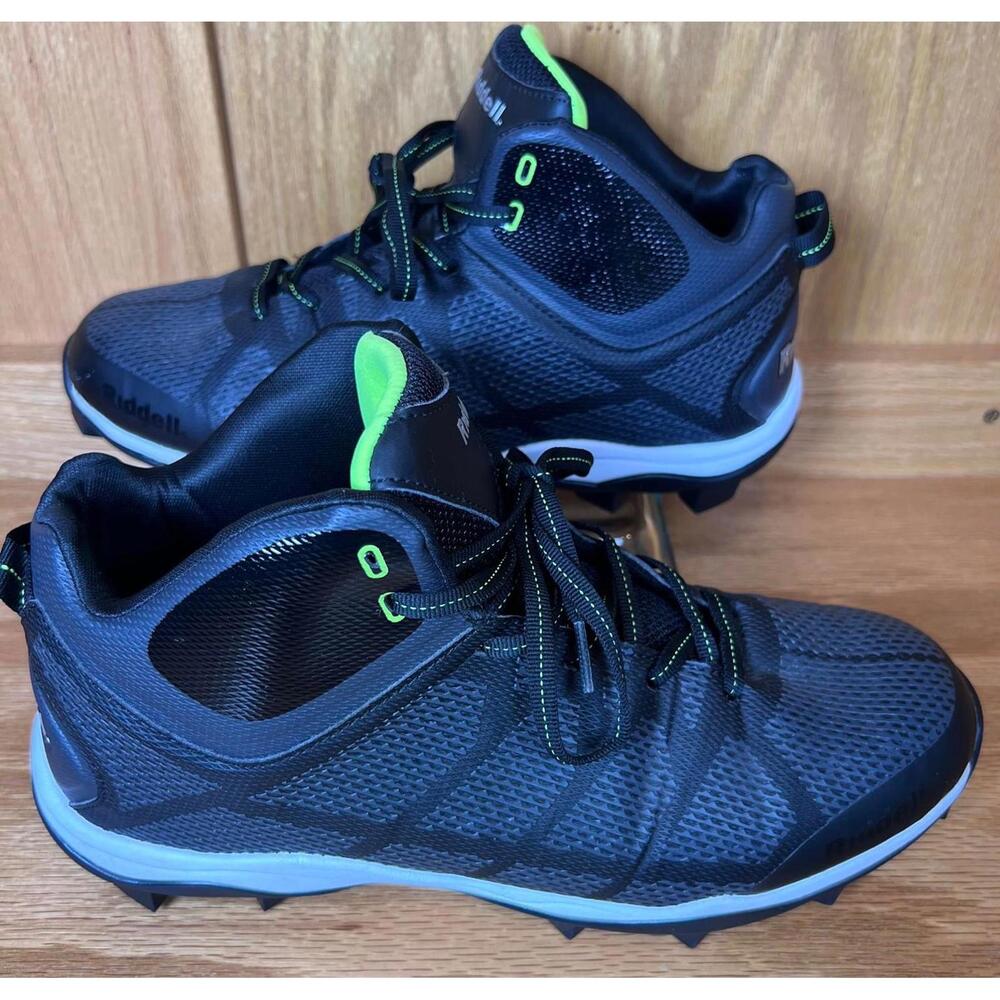Riddell Black and Neon Green Football Cleats Size 10